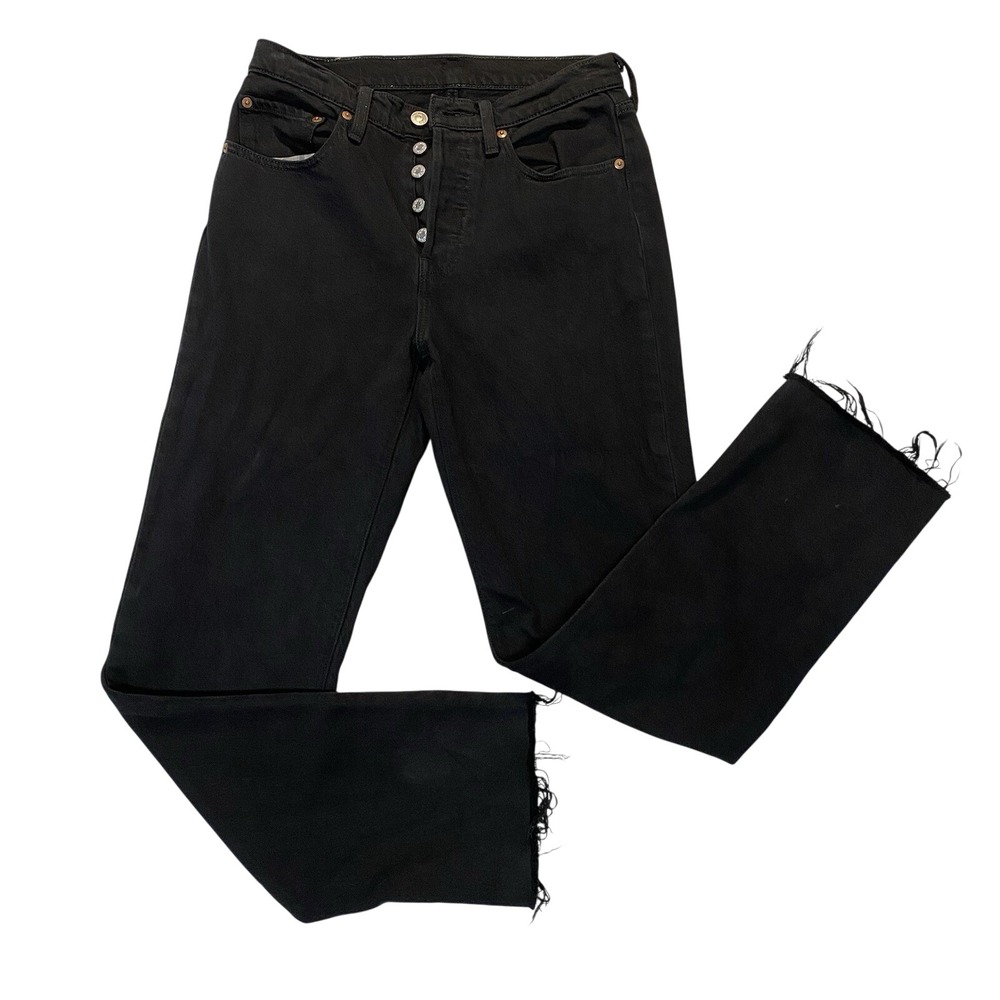 Levis‎ 501 Jeans Women 27x30 Black Straight Raw Hem Button Fly